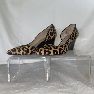 Franco Sarto Felice2 Leather Calf Hair Wedge Pumps Size 7 Leopard Gently Used